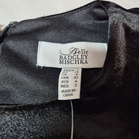 Badgley Mischka Size 2  Black Crepe Fringe Dress Harley Party Cocktail Velvet (1 - Picture 8 of 9